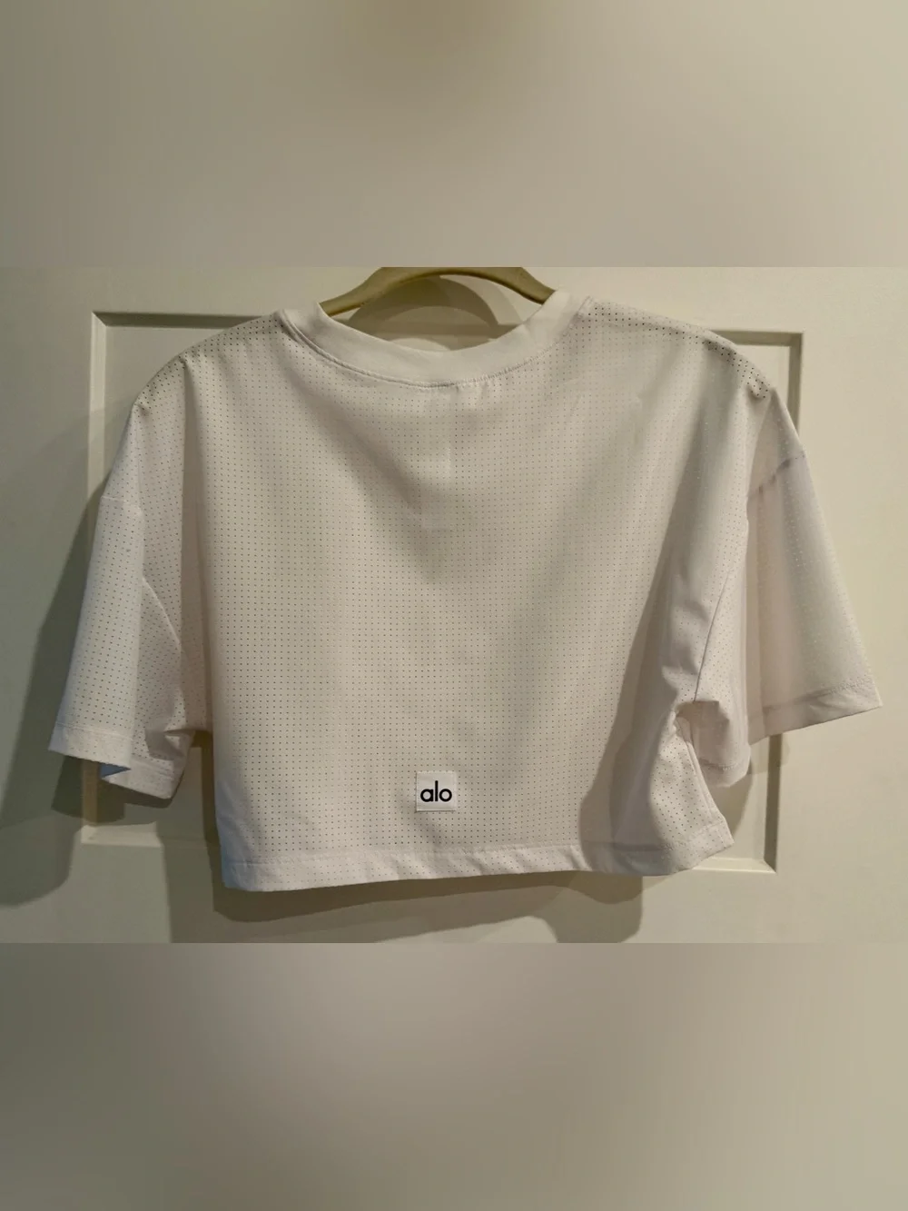 ALO Yoga White Mesh Cropped Mirage Tee S - NWOT